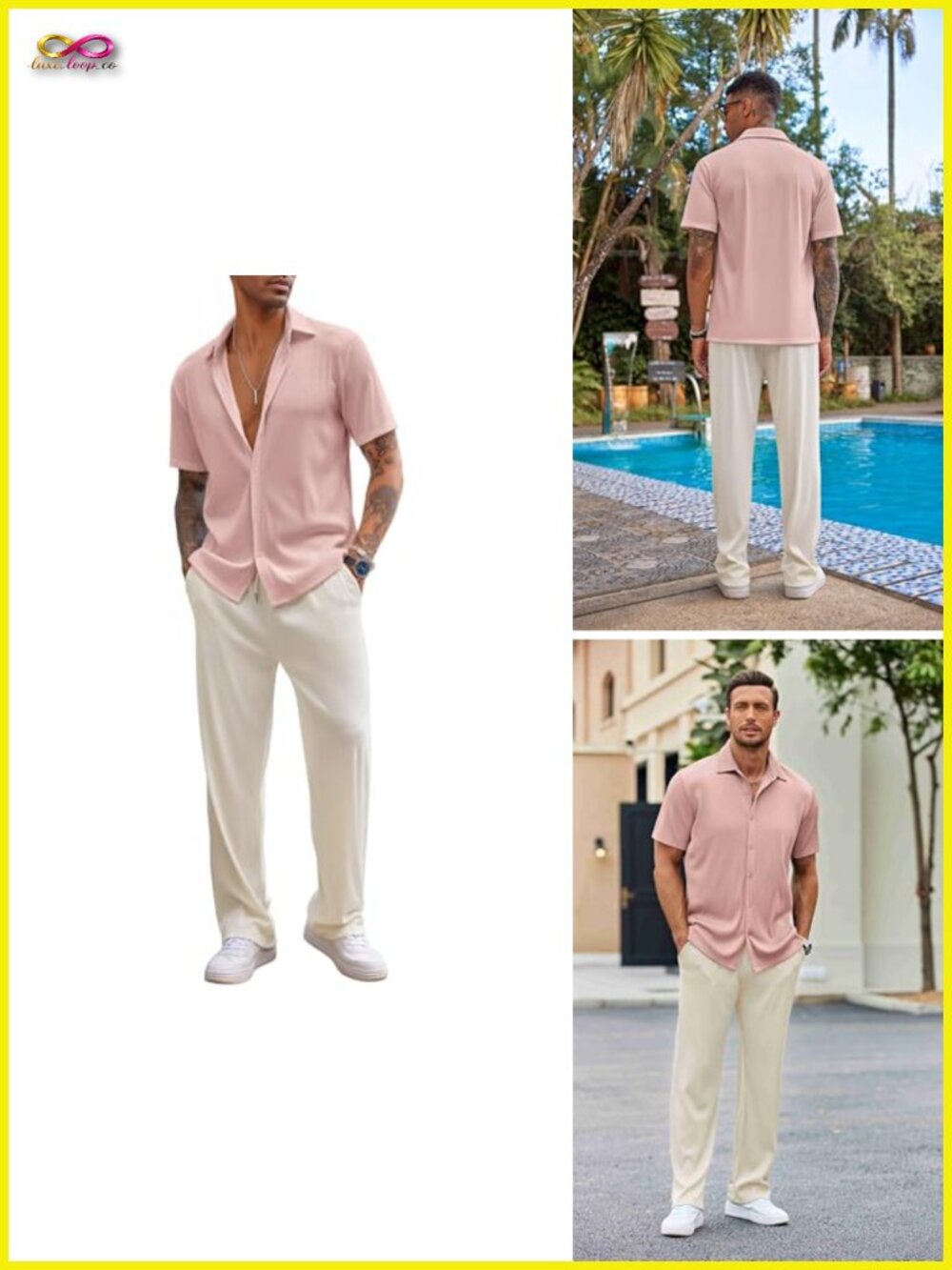 Men's 2 Piece Outfit Short Sleeve Button Down Shirt Loose Pant Set